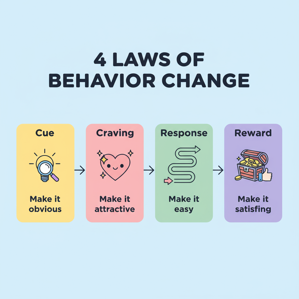 Atomic Habits Explained four laws of behavior change infographic